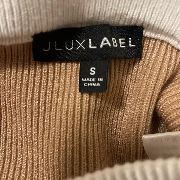 JLUXLABEL Tan White Ribbed Knit Fall Midi Skirt Split Back S - Picture 9 of 10